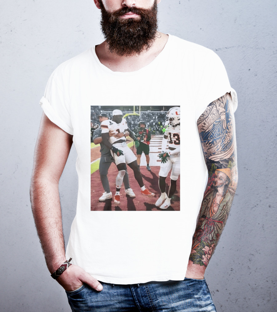 Miami Hurricanes Football Players Number 1 And 13 Celebration On Field T-Shirt