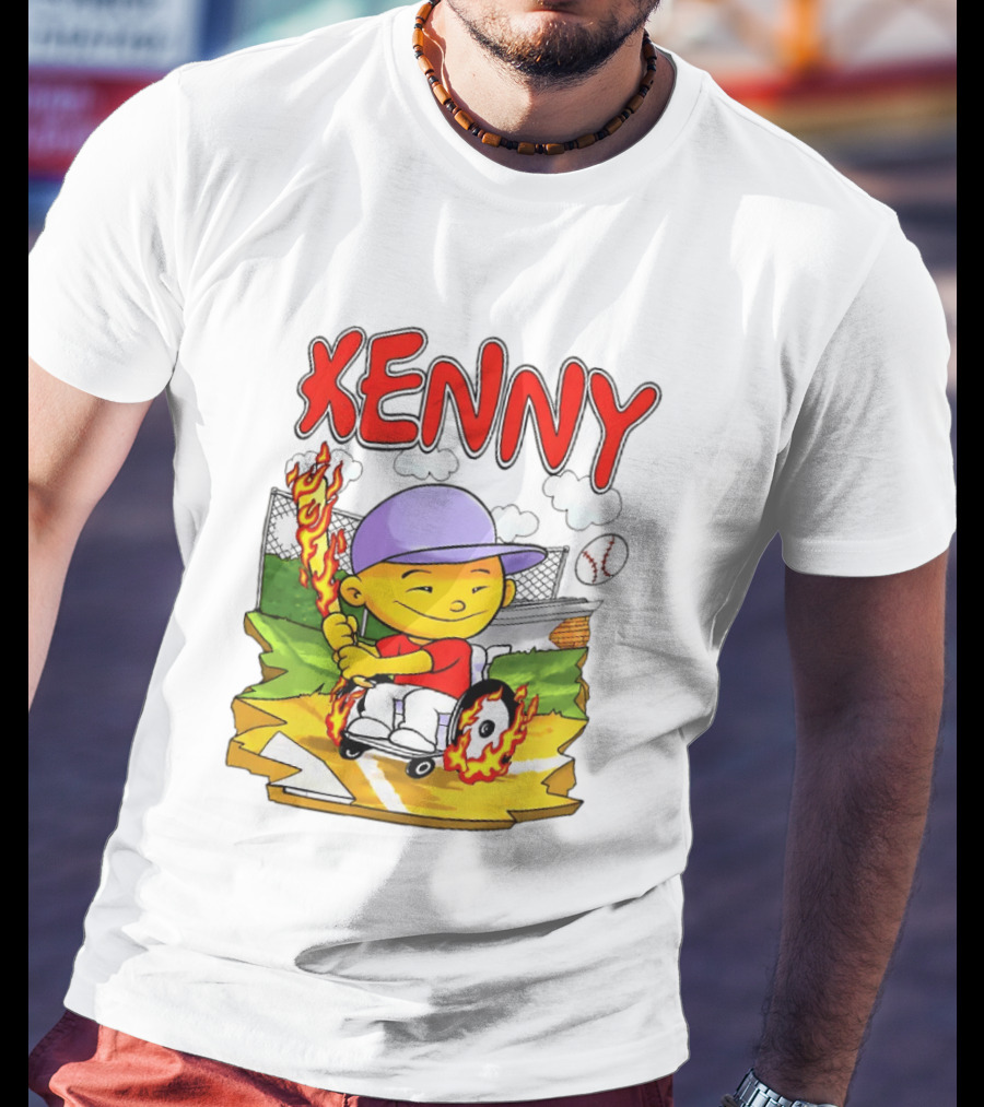 Kenny Kawaguchi Backyard Baseball Character Wheelchair Flames T-Shirt
