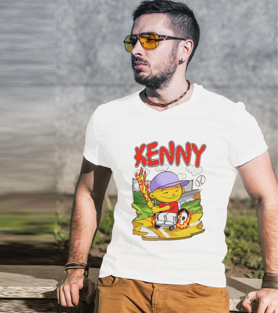 Kenny Kawaguchi Backyard Baseball Character Wheelchair Flames T-Shirt