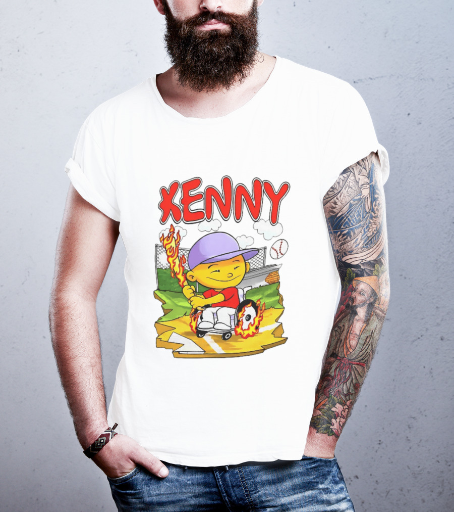 Kenny Kawaguchi Backyard Baseball Character Wheelchair Flames T-Shirt