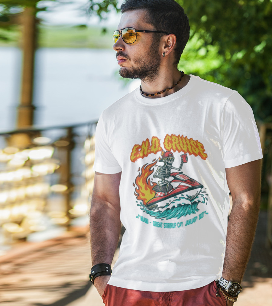E.N.D. Cruise Skeleton Wave Rider Miami Great Stirrup Cay January 2024 T-Shirt