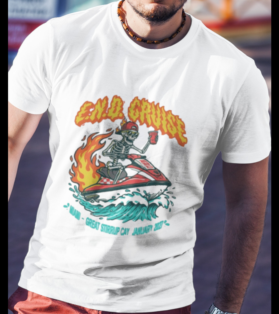 E.N.D. Cruise Skeleton Wave Rider Miami Great Stirrup Cay January 2024 T-Shirt