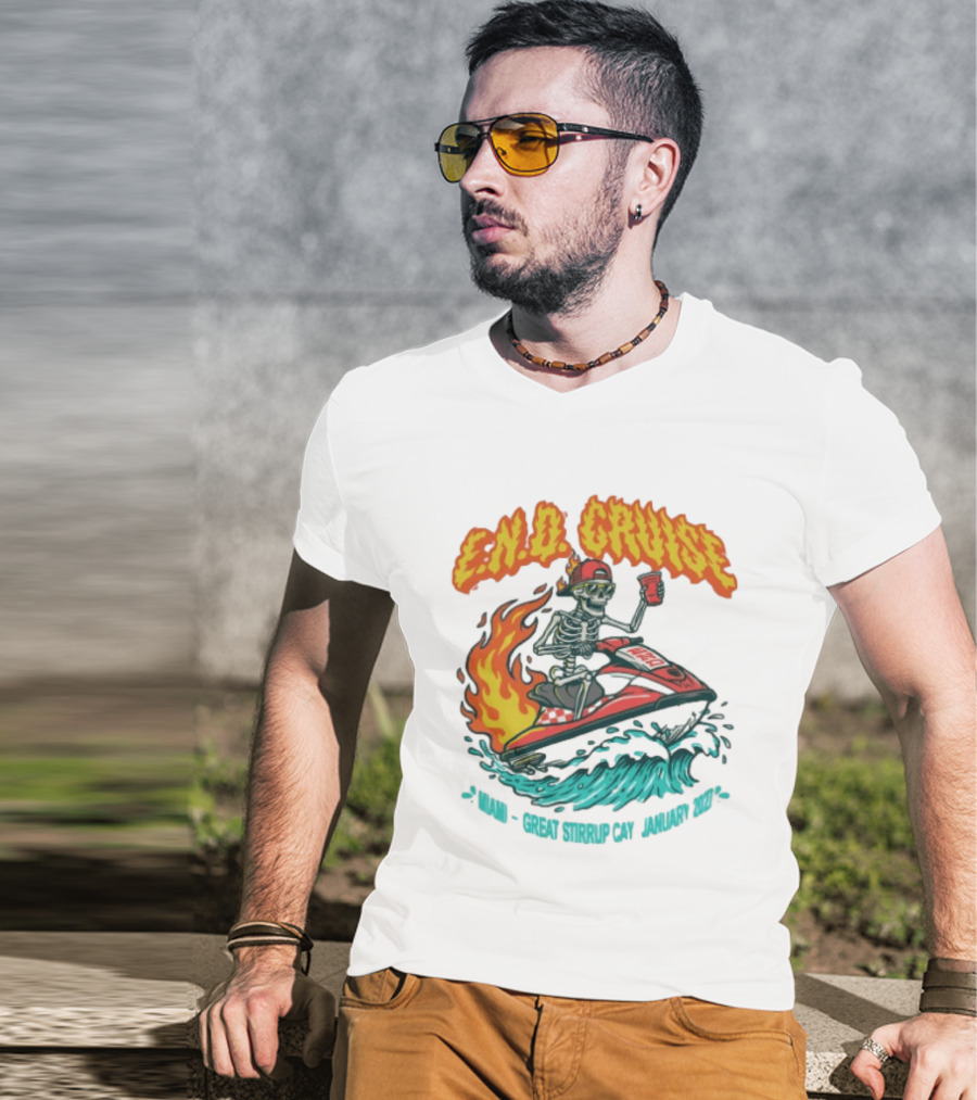 E.N.D. Cruise Skeleton Wave Rider Miami Great Stirrup Cay January 2024 T-Shirt