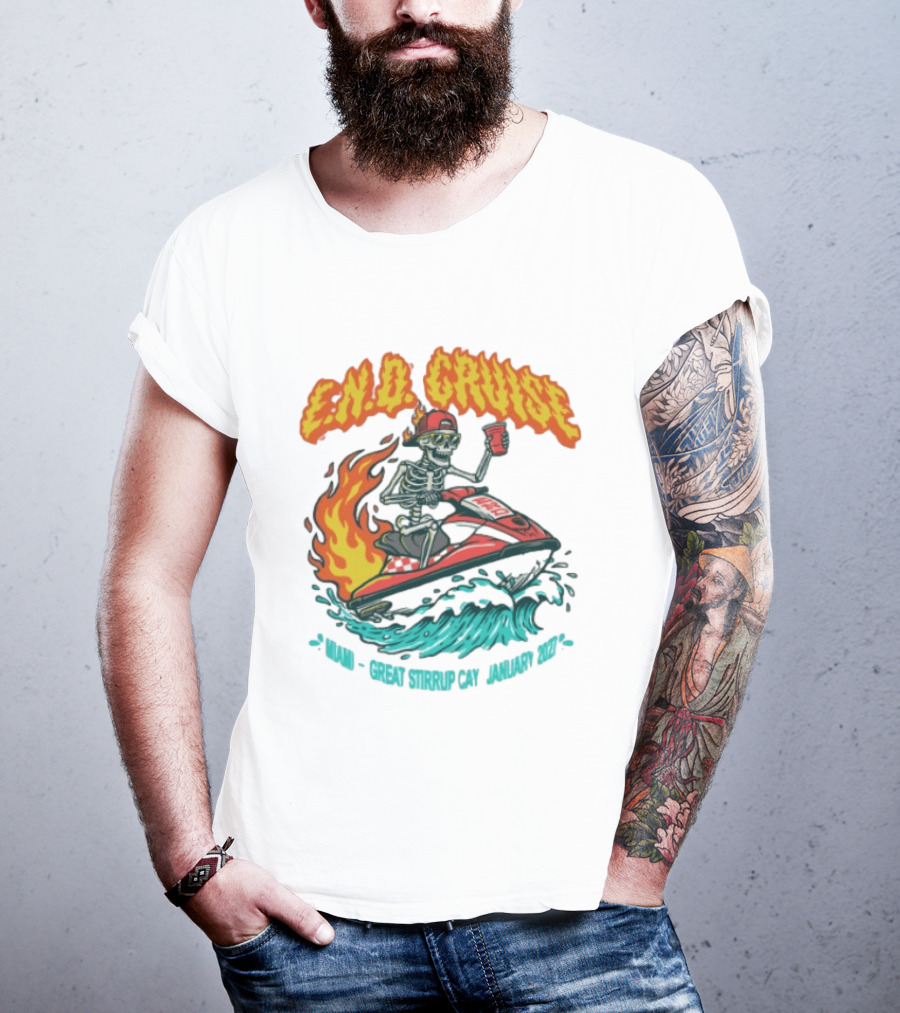 E.N.D. Cruise Skeleton Wave Rider Miami Great Stirrup Cay January 2024 T-Shirt