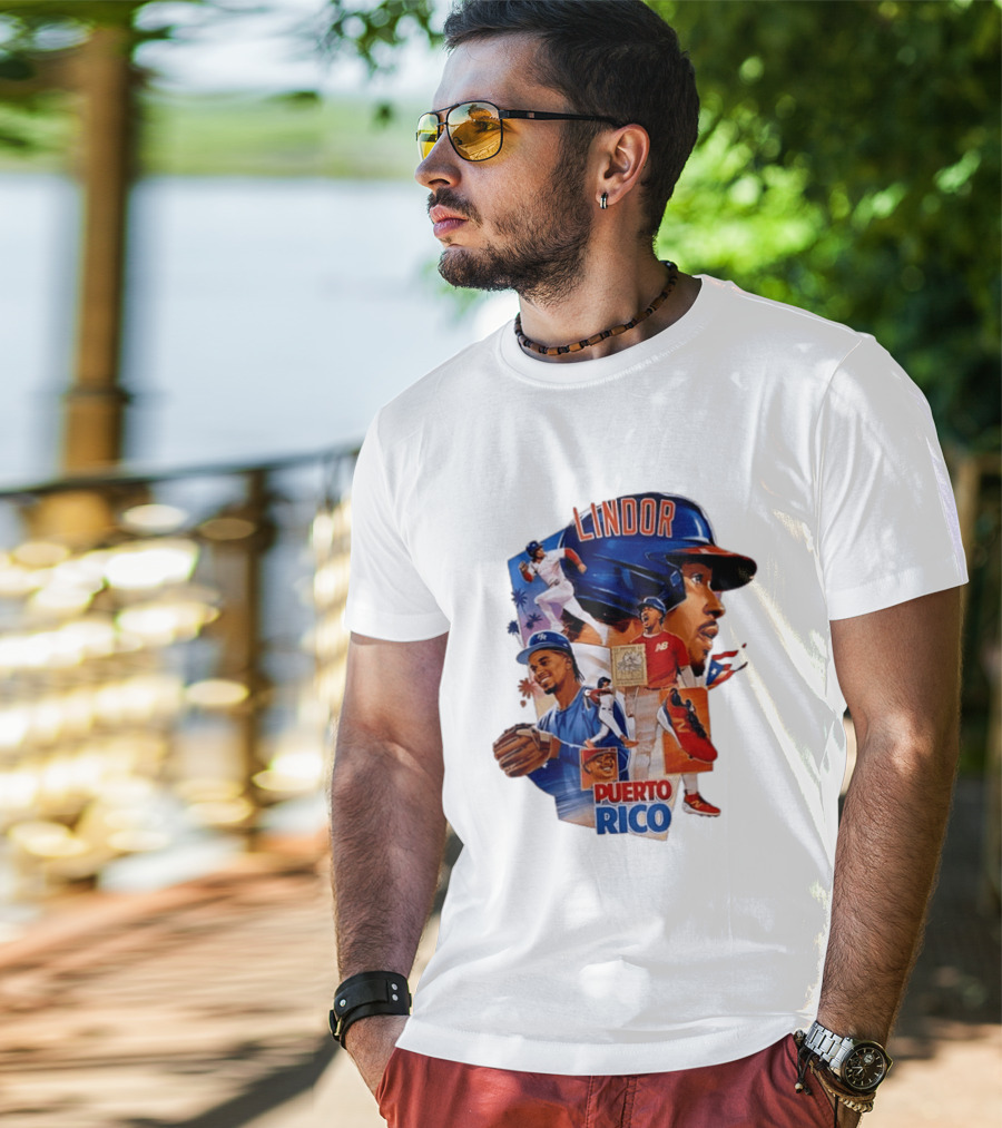 Francisco Lindor Puerto Rico New York Mets Baseball Legend Blue And Orange Helmet Dynamic Action Moves T-Shirt