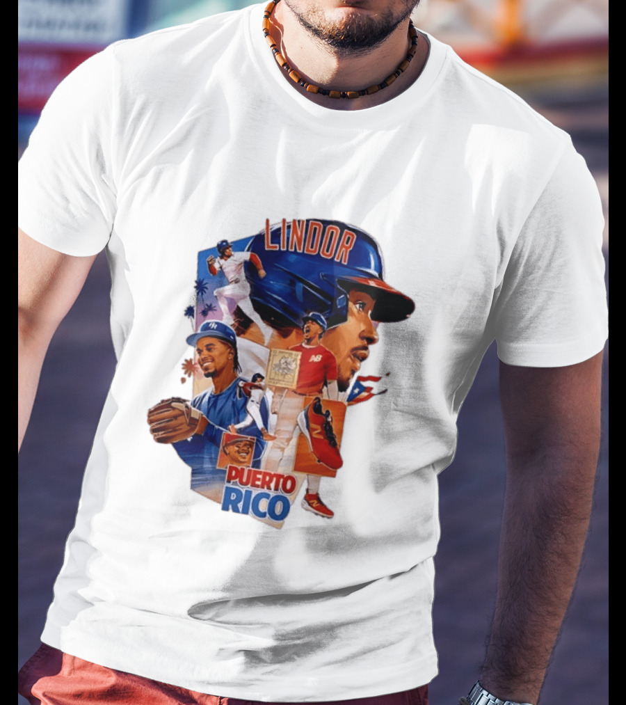 Francisco Lindor Puerto Rico New York Mets Baseball Legend Blue And Orange Helmet Dynamic Action Moves T-Shirt