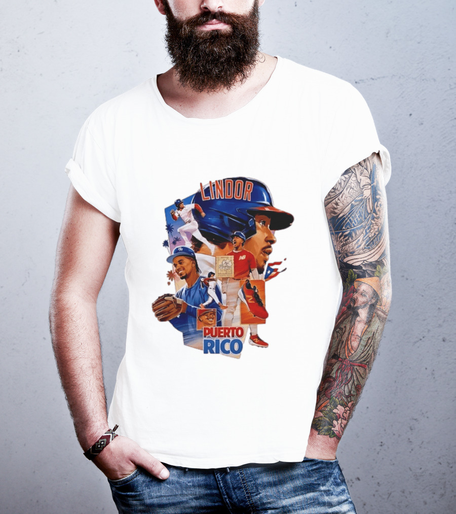 Francisco Lindor Puerto Rico New York Mets Baseball Legend Blue And Orange Helmet Dynamic Action Moves T-Shirt