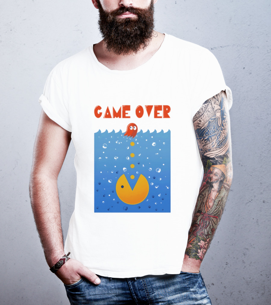 Pac Man Game Over Underwater Ghost Retro Gaming T-Shirt