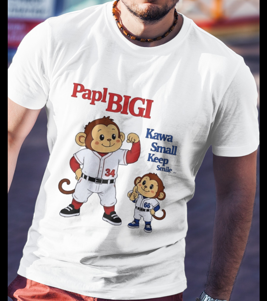 Papl BIGI Kawa Small Keep Smile Baseball Monkey Players 34 66 T-Shirt