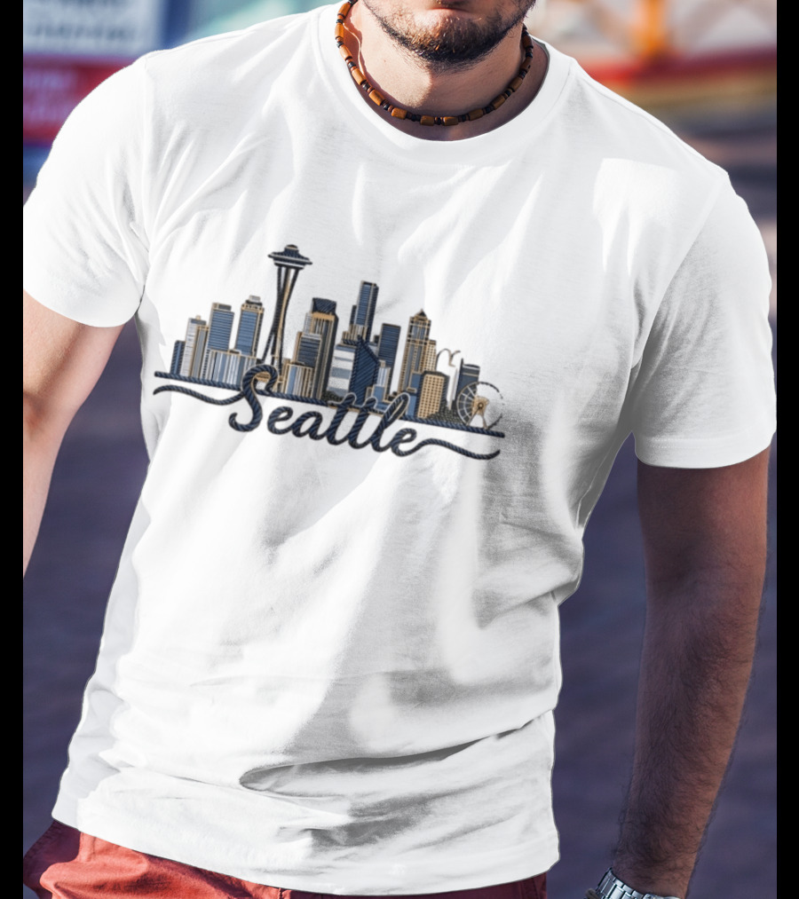 Seattle Skyline Rope Art Space Needle Ferris Wheel Cityscape T-Shirt