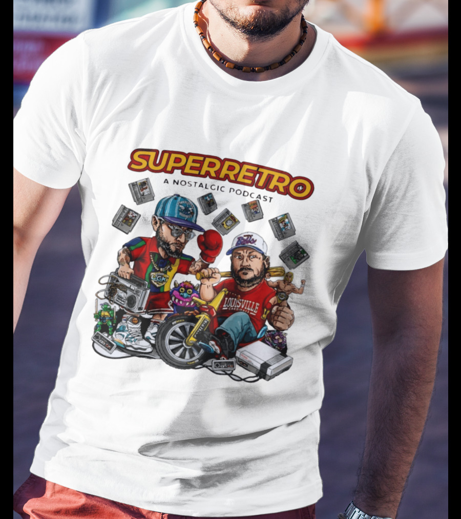 SuperRetro A Nostalgic Podcast Charlotte Hornets Louisville Cardinals Boombox Ugk Figurines Retro Games T-Shirt