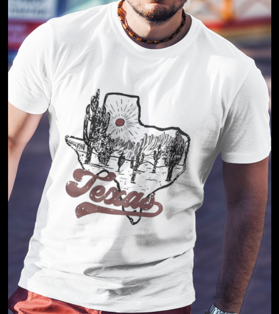 Texas Cacti Sun Rays Desert Scene Map T-Shirt