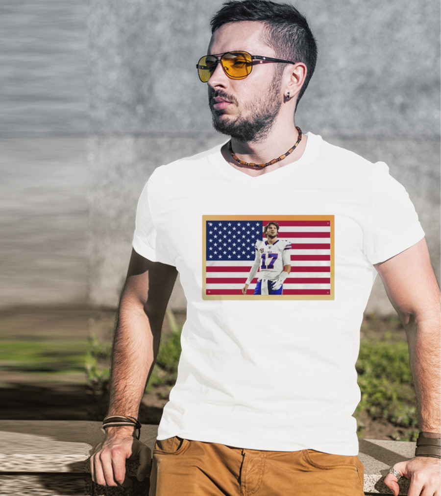 Josh Allen Buffalo Bills American Flag Football Star 17 T-Shirt