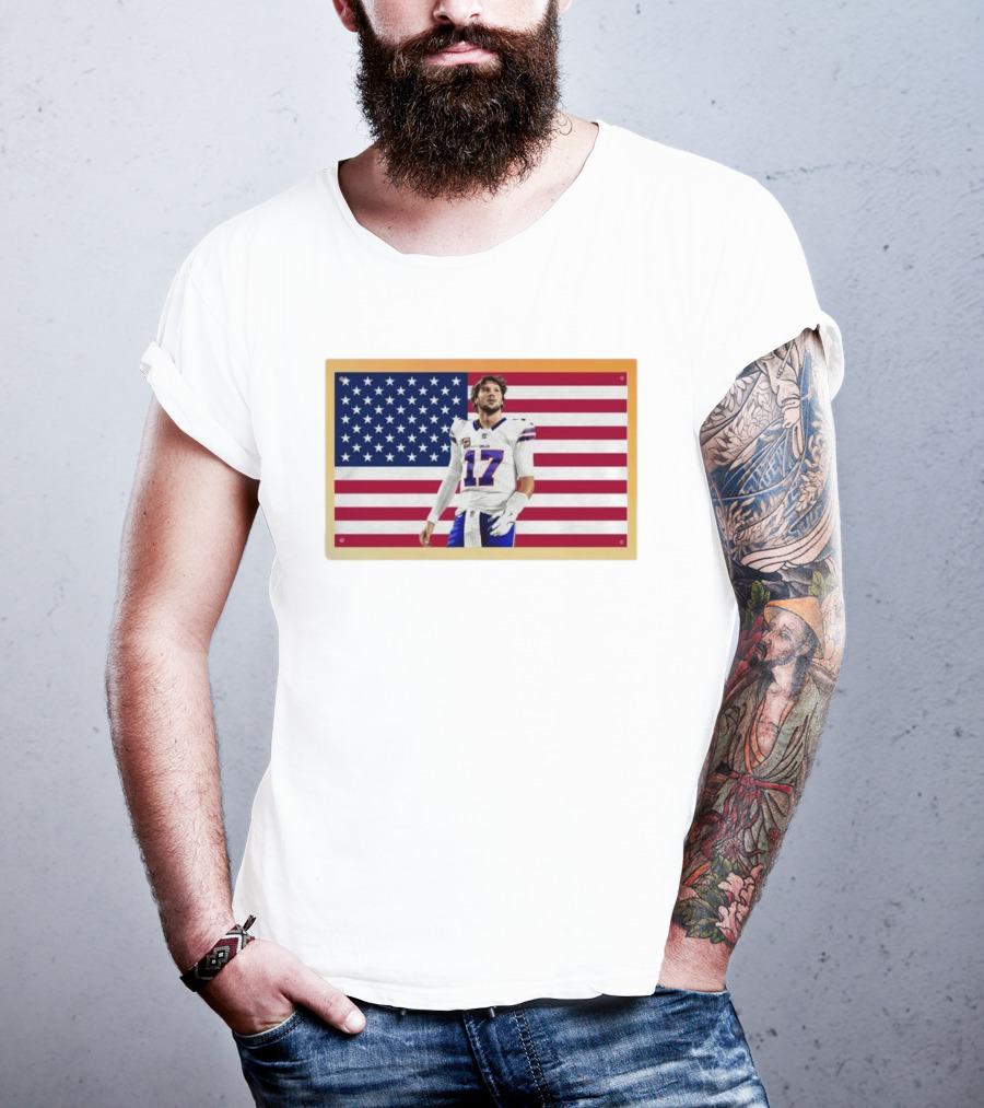 Josh Allen Buffalo Bills American Flag Football Star 17 T-Shirt