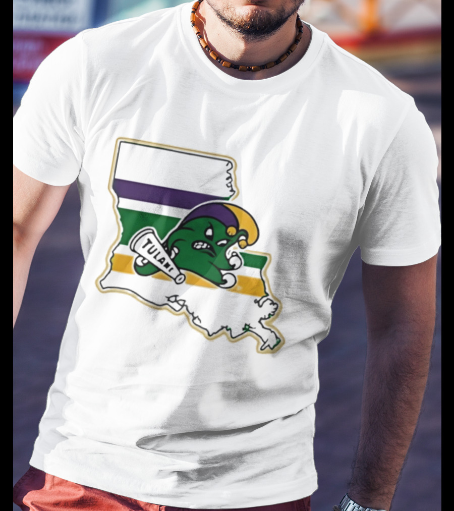 Tulane Green Wave Louisiana Mardi Gras Map T-Shirt