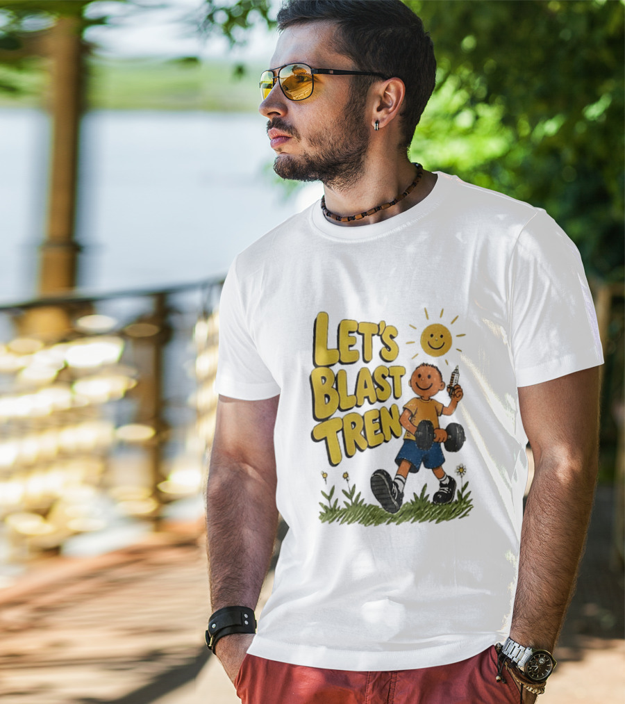 Let's Blast Tren Bodybuilding Fitness Workout Cartoon Dumbbell Sun T-Shirt