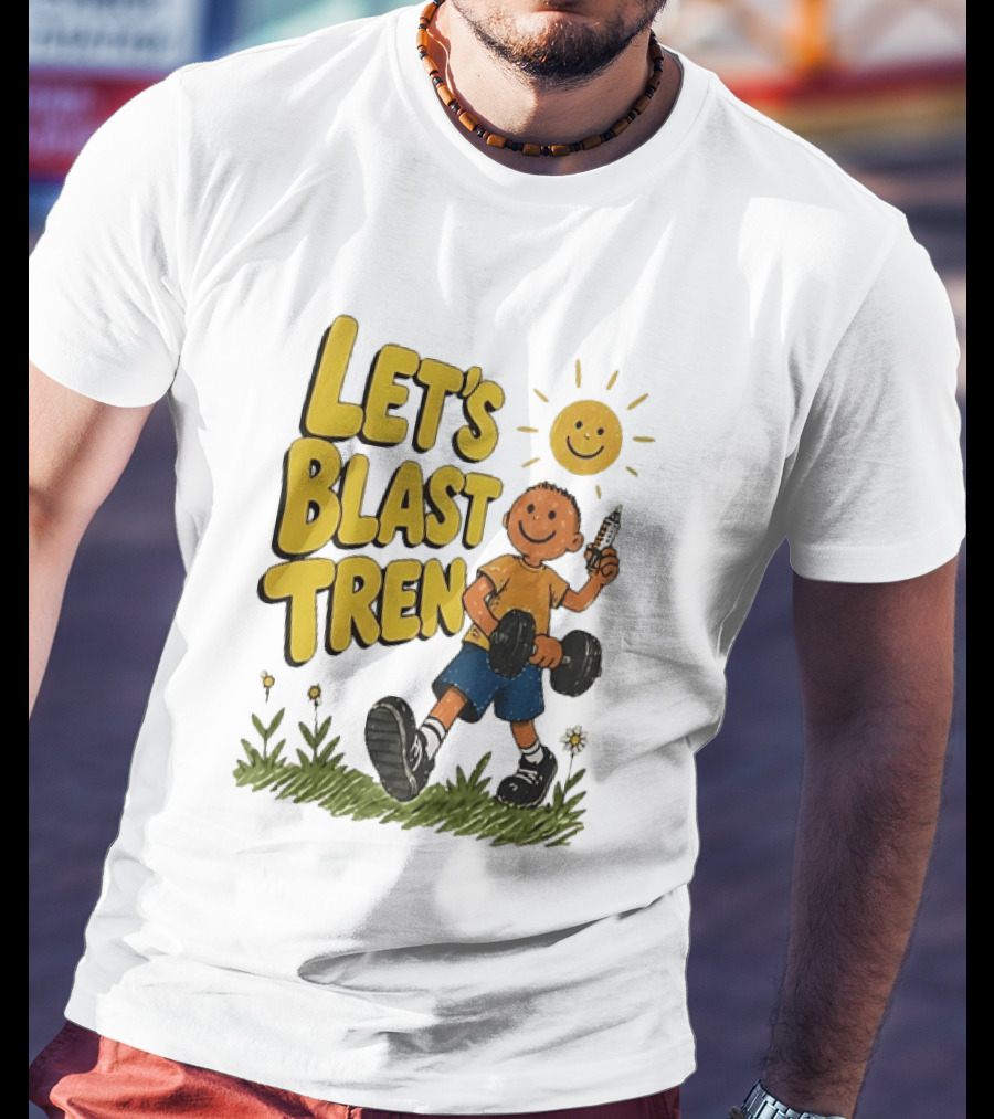 Let's Blast Tren Bodybuilding Fitness Workout Cartoon Dumbbell Sun T-Shirt