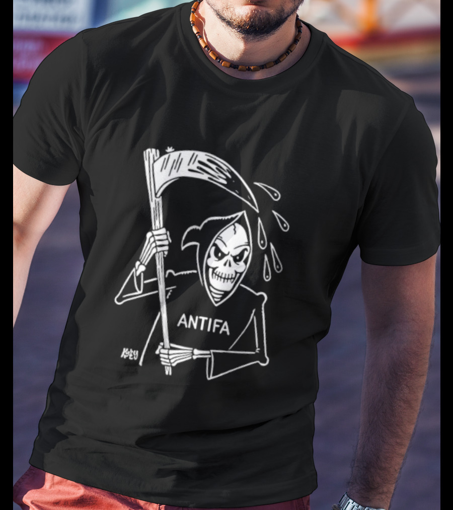 Grim Reaper Scythe Antifa Skeleton Political Skeleton T-Shirt