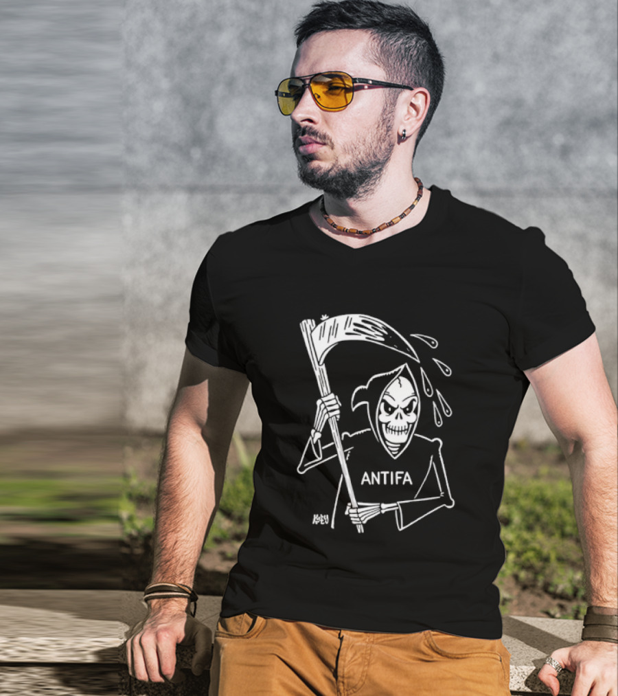 Grim Reaper Scythe Antifa Skeleton Political Skeleton T-Shirt