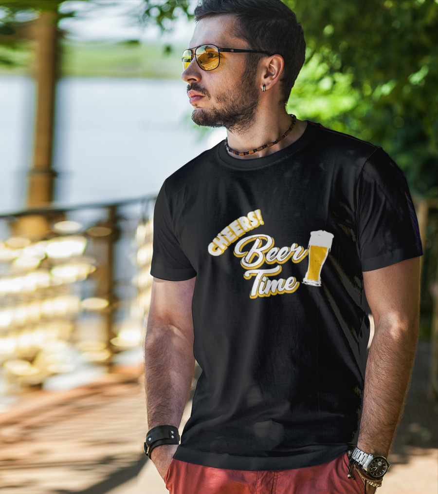 Cheers Beer Time Distressed Alcohol Drinking T-Shirt
