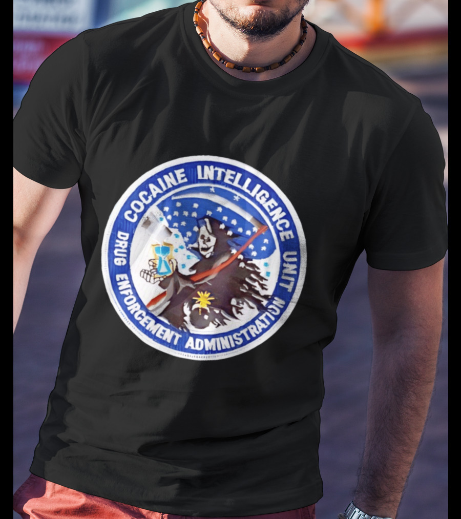 Cocaine Intelligence Unit Drug Enforcement Administration Grim Reaper Holding Hourglass Patch T-Shirt
