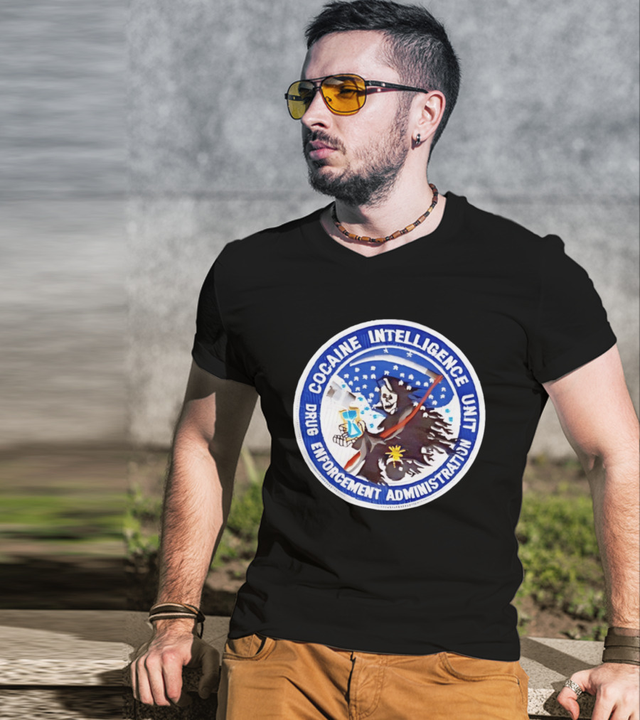 Cocaine Intelligence Unit Drug Enforcement Administration Grim Reaper Holding Hourglass Patch T-Shirt
