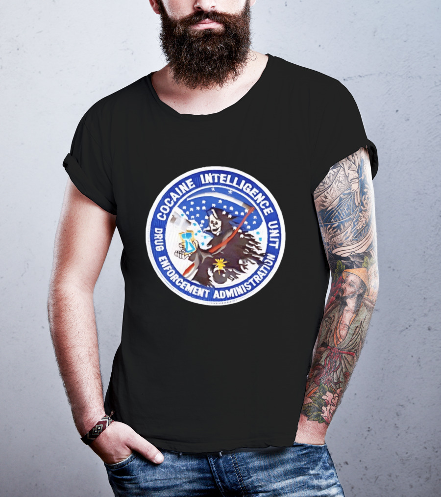 Cocaine Intelligence Unit Drug Enforcement Administration Grim Reaper Holding Hourglass Patch T-Shirt