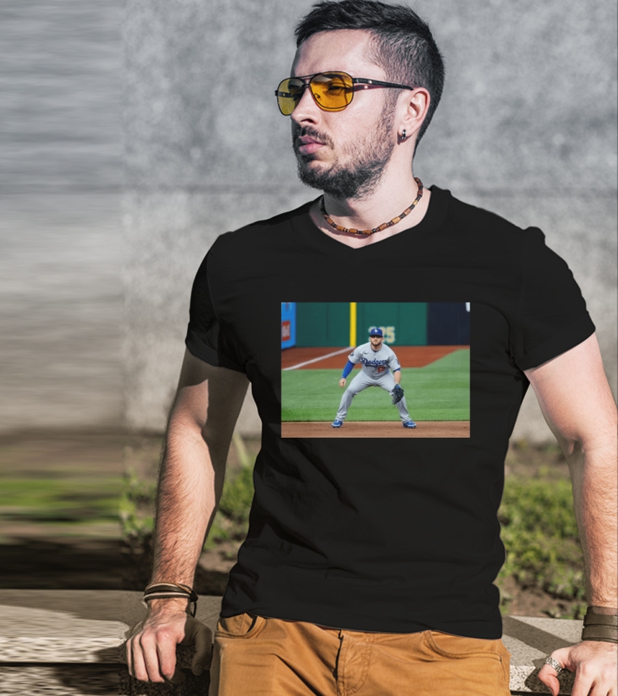 Los Angeles Dodgers Max Muncy Jersey Number 13 Third Baseman Action Shot T-Shirt