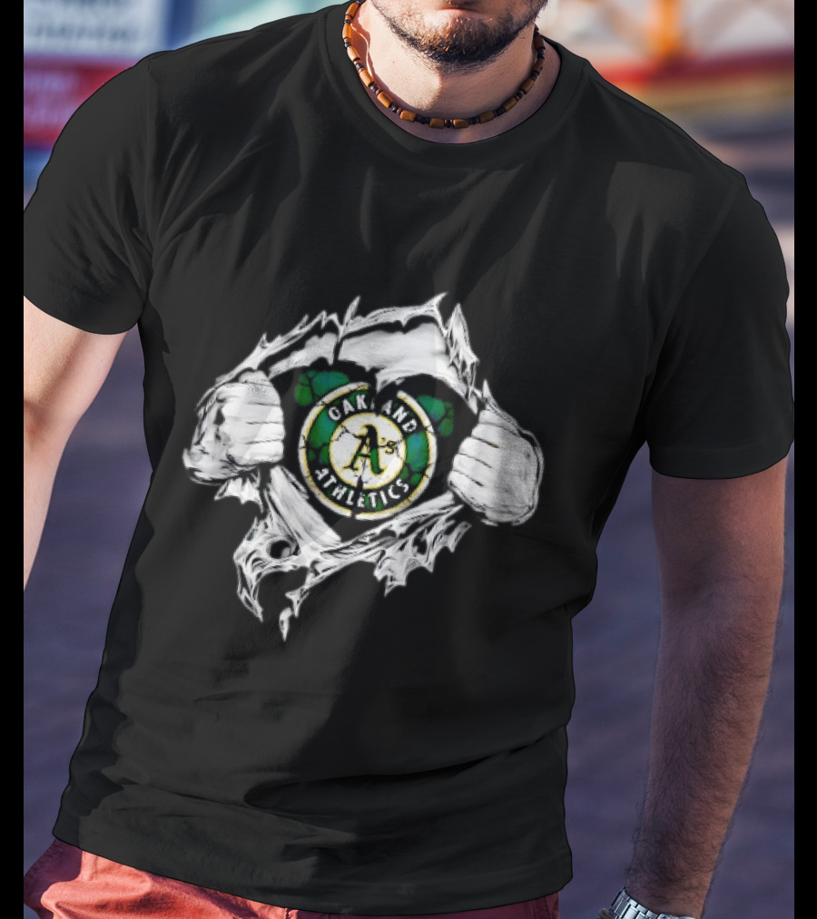 Oakland Athletics Ripped Chest A's MLB Team Spirit T-Shirt