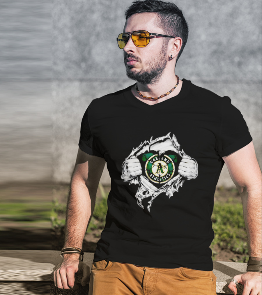 Oakland Athletics Ripped Chest A's MLB Team Spirit T-Shirt