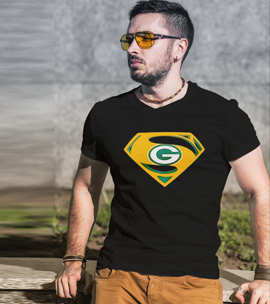 Green Bay Packers G In Superman Shield T-Shirt