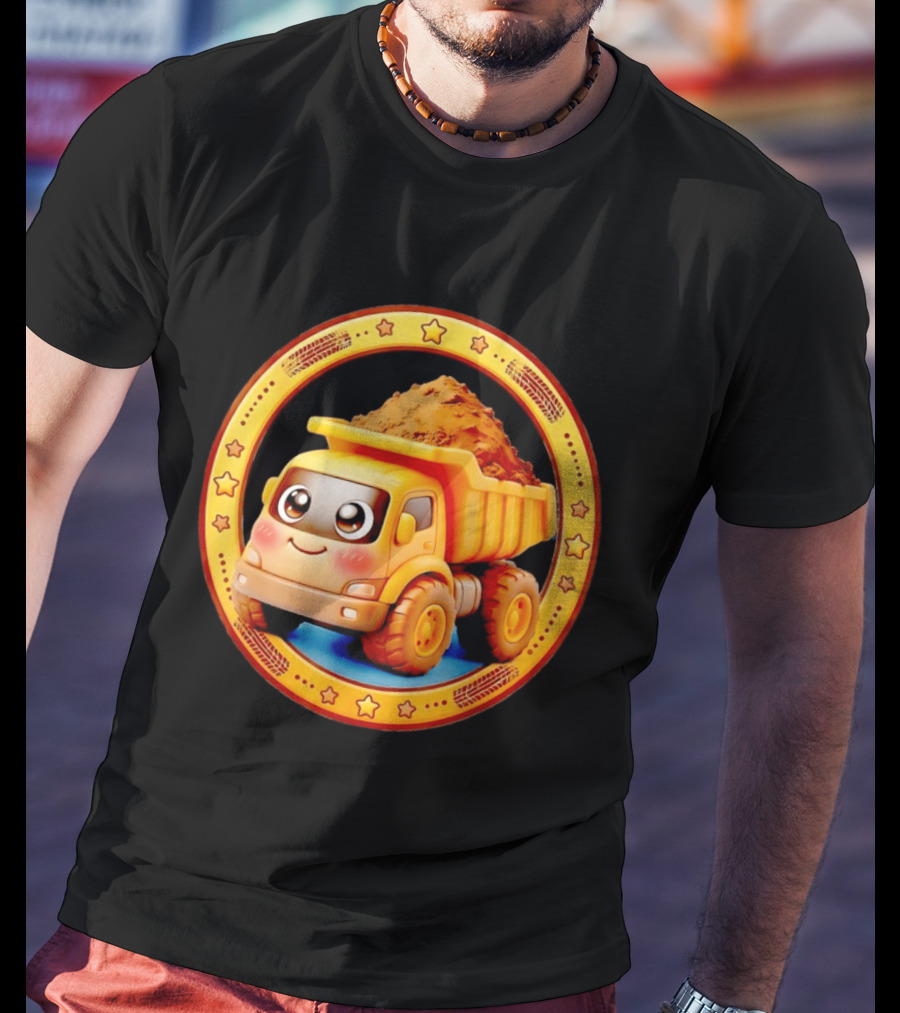 Yellow Dump Truck With Dirt Cute Construction Vehicle With Stars T-Shirt