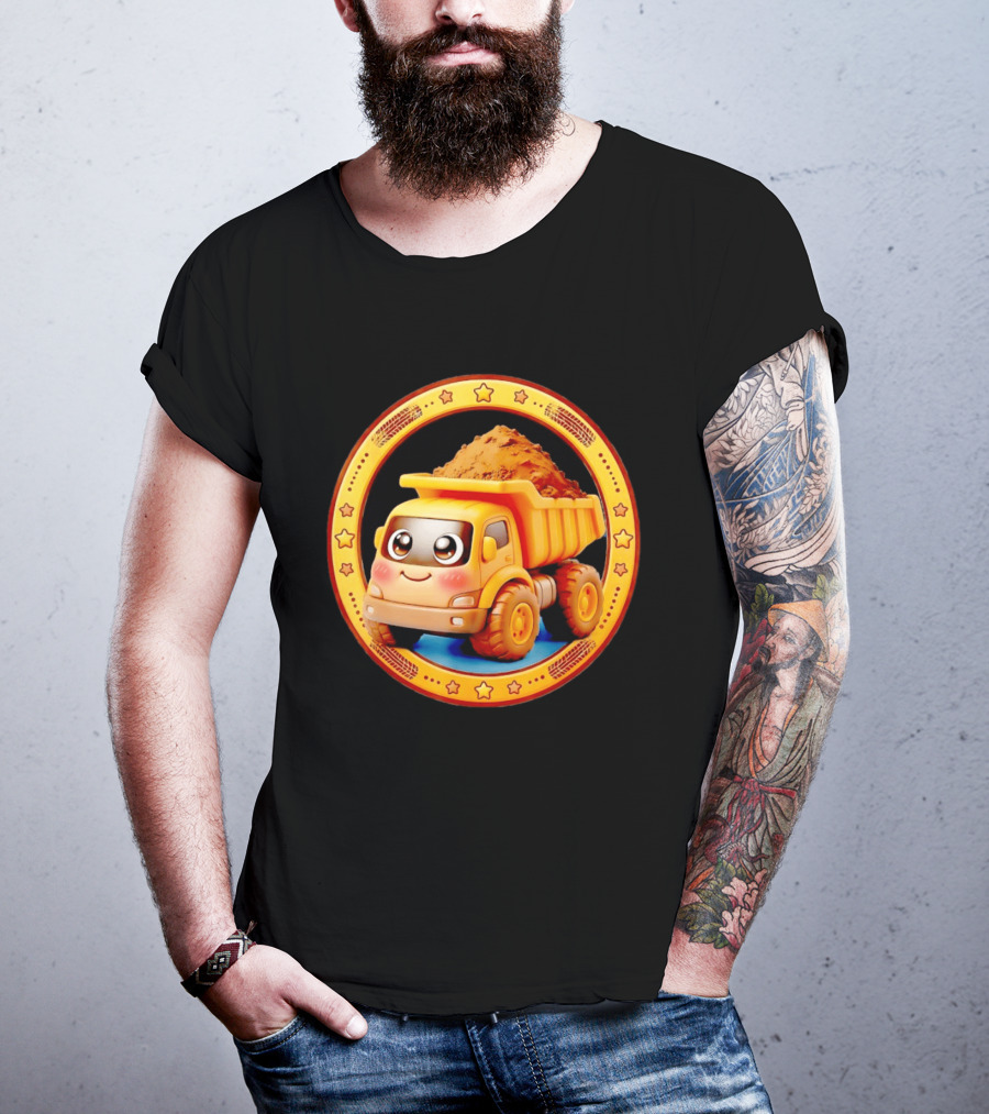 Yellow Dump Truck With Dirt Cute Construction Vehicle With Stars T-Shirt