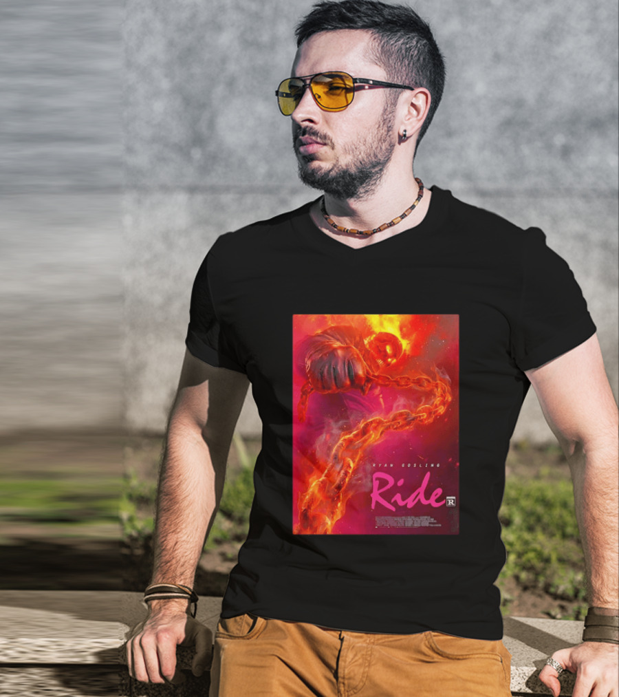 Ryan Gosling Ride Movie Ghost Rider Flaming Chain Image T-Shirt