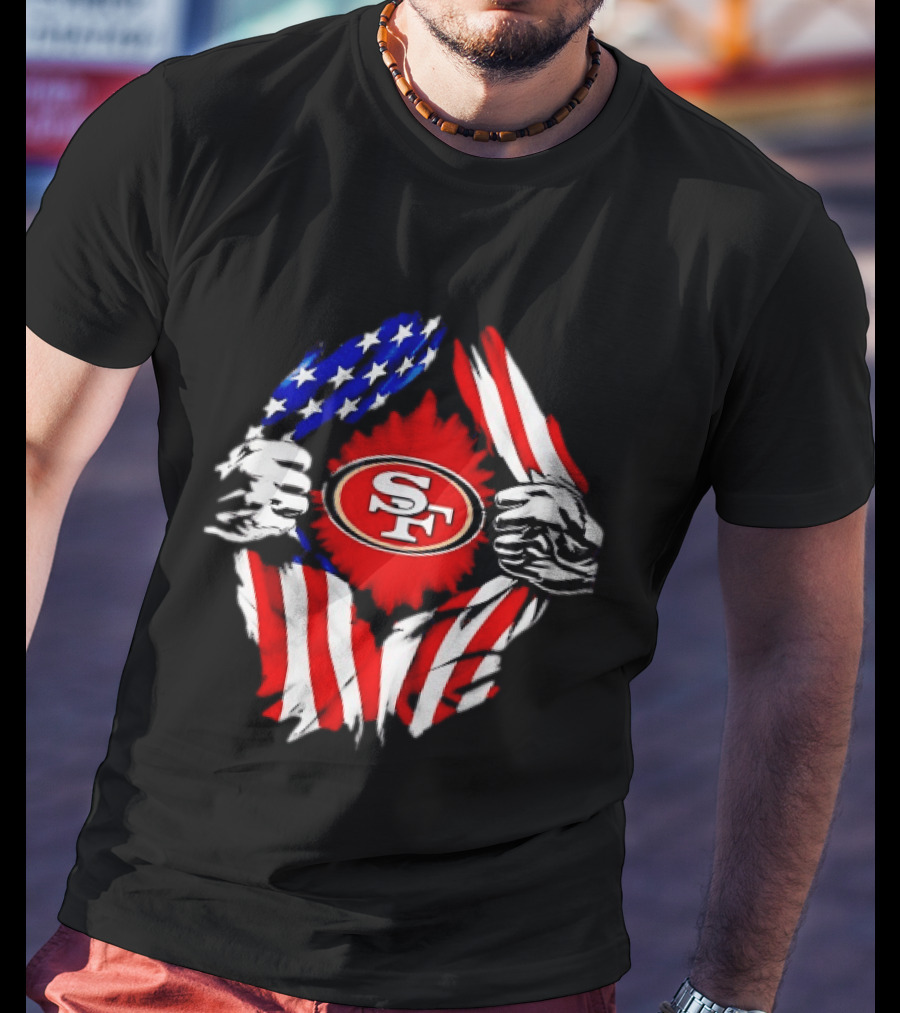 San Francisco 49ers SF American Flag Ripped Chest T-Shirt