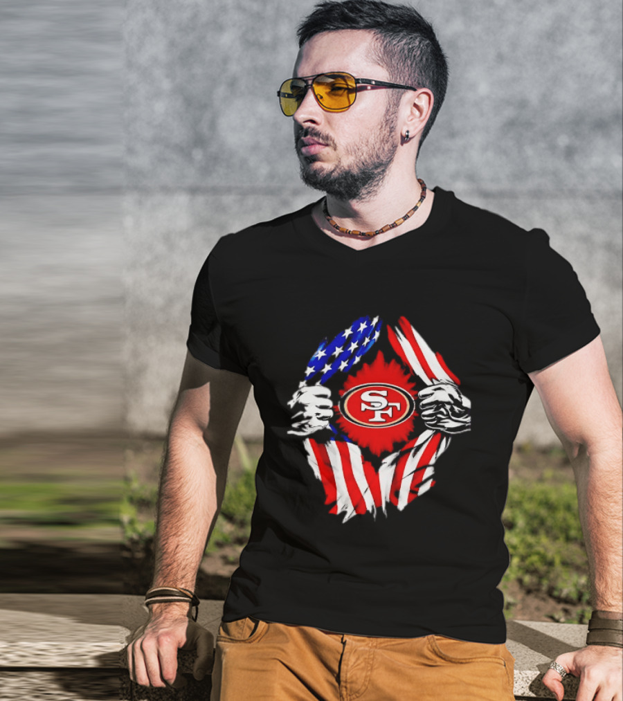 San Francisco 49ers SF American Flag Ripped Chest T-Shirt