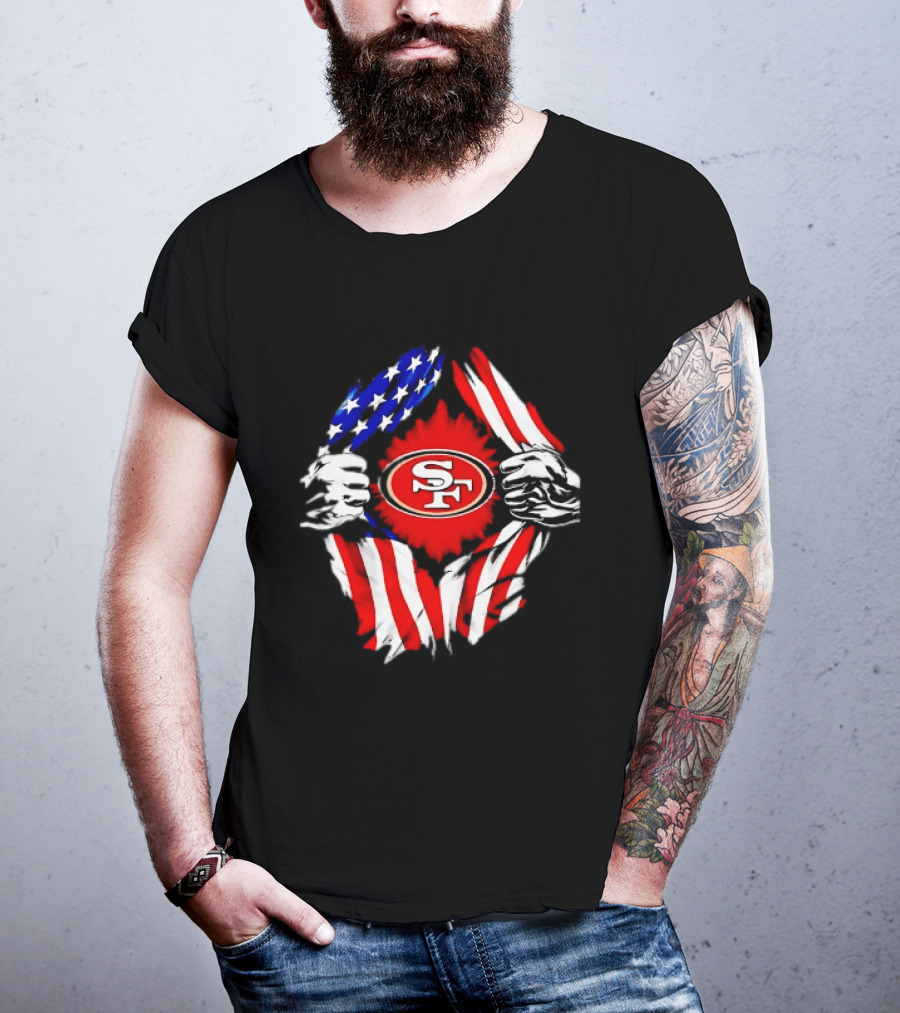 San Francisco 49ers SF American Flag Ripped Chest T-Shirt