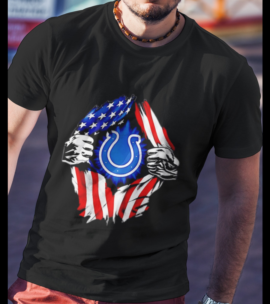 Indianapolis Colts American Flag Ripped Chest T-Shirt