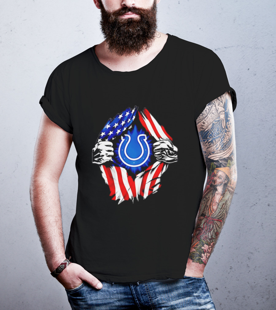 Indianapolis Colts American Flag Ripped Chest T-Shirt