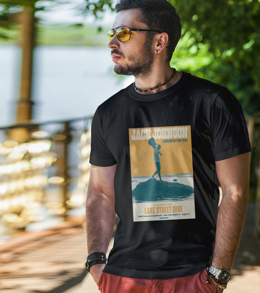 Jack Johnson Surfilmusic Tour 2026 Lake Street Dive ITHINK Financial Amphitheatre West Palm Beach August 18 T-Shirt