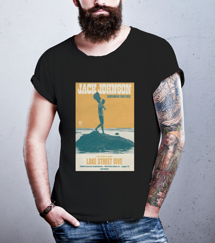 Jack Johnson Surfilmusic Tour 2026 Lake Street Dive ITHINK Financial Amphitheatre West Palm Beach August 18 T-Shirt