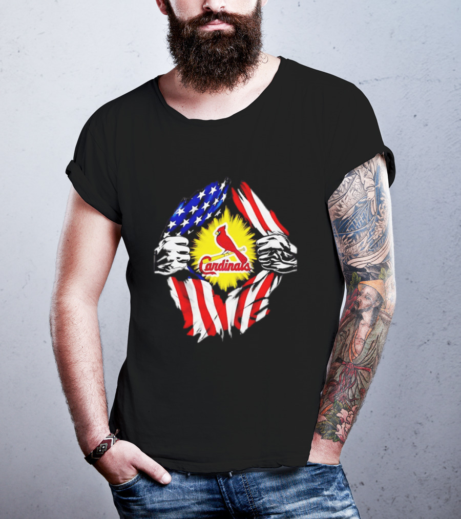 St Louis Cardinals Ripped American Flag Chest Baseball Fan Gear T-Shirt