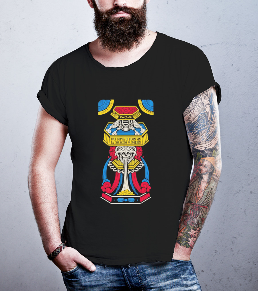 Una Coppa Di Buon Vin Fa Coraggio Fa Morbin Skull Tarot T-Shirt