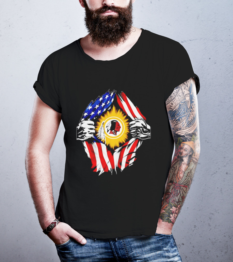 Washington Redskins American Flag Ripped Chest T-Shirt