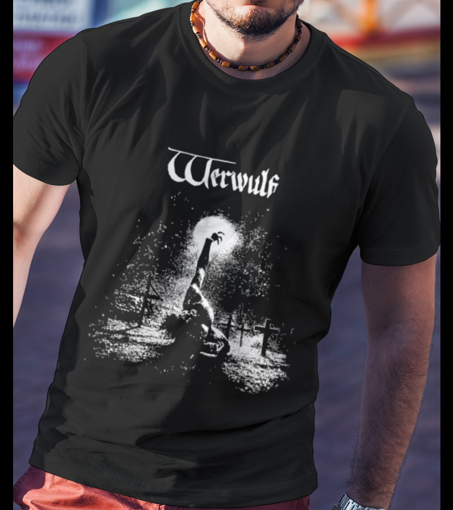 Werwulf Devoureth All Mankynde Black Metal Crosses And Moonlit Scene T-Shirt