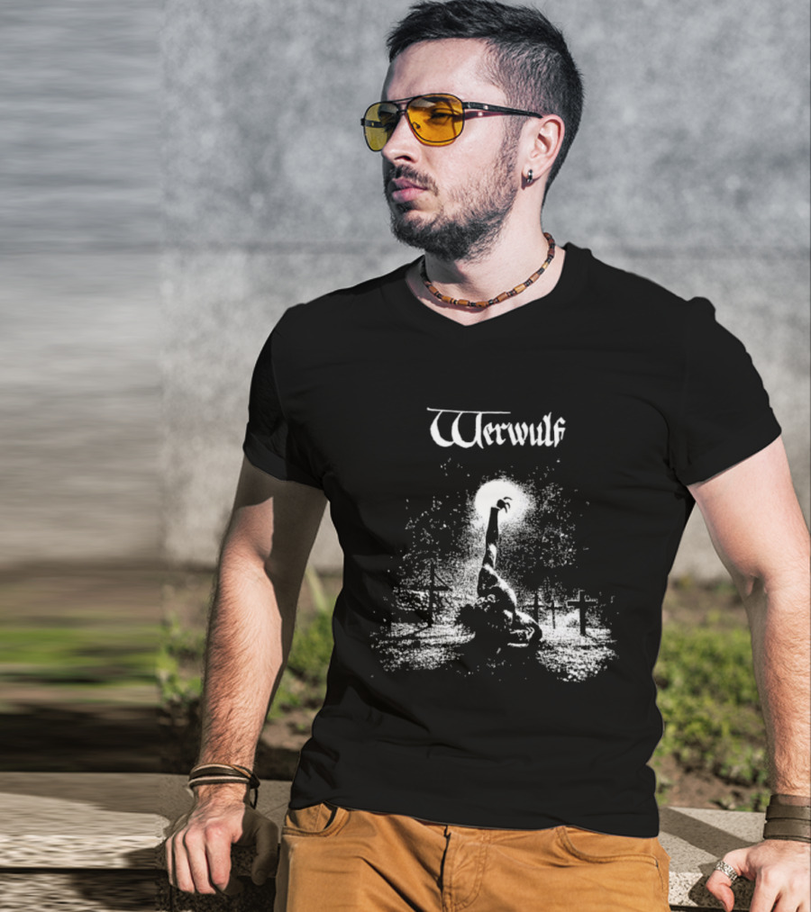 Werwulf Devoureth All Mankynde Black Metal Crosses And Moonlit Scene T-Shirt