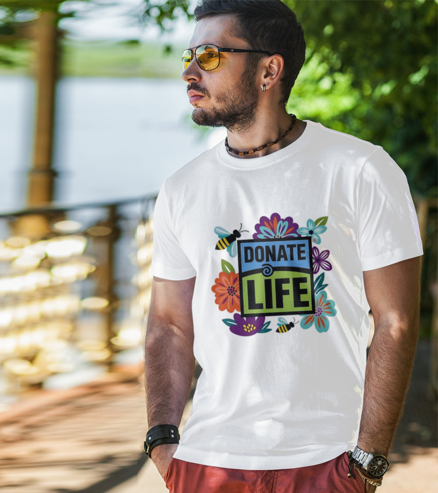 Donate Life Floral Bee Awareness Organ Donation Colorful Flowers T-Shirt