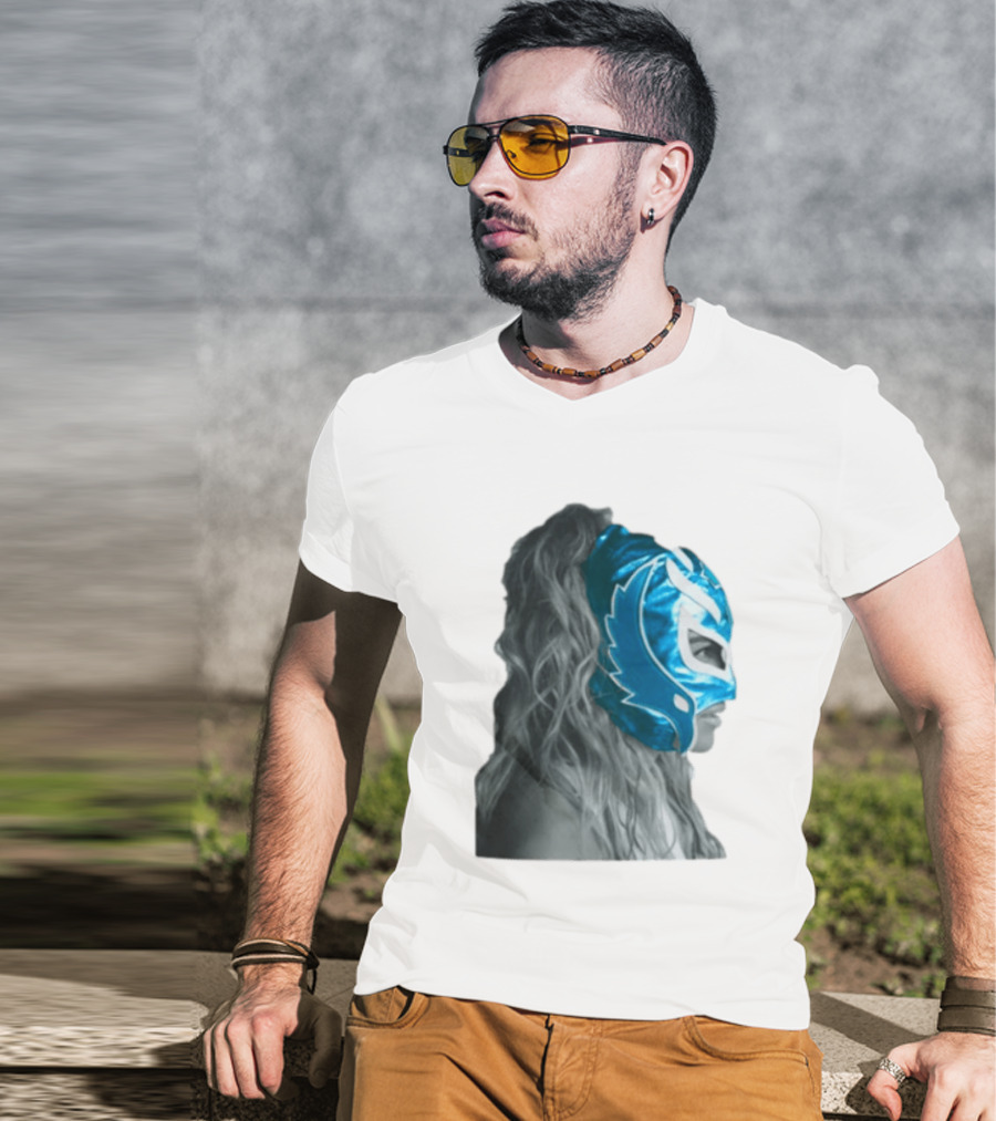 Karol G Store Limited Edition Cream Blue Luchador Mask T-Shirt