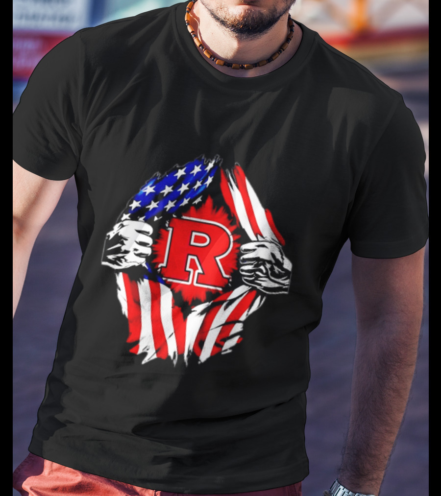 Rutgers Scarlet Knights American Flag R T-Shirt