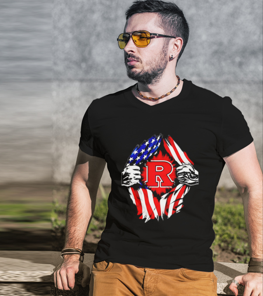 Rutgers Scarlet Knights American Flag R T-Shirt
